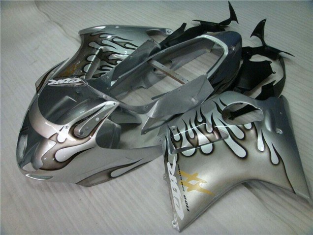 1996-2007 Honda CBR1100XX Blackbird Motorcycle Fairing - Silver Black Flame Australia