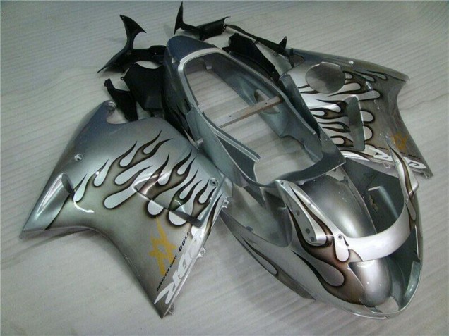 1996-2007 Honda CBR1100XX Blackbird Motorcycle Fairing - Silver Black Flame Australia