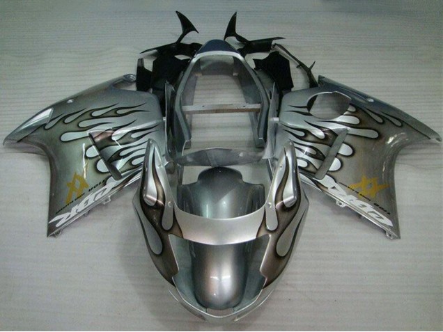 1996-2007 Honda CBR1100XX Blackbird Motorcycle Fairing - Silver Black Flame Australia