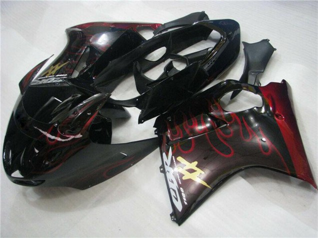1996-2007 Honda CBR1100XX Blackbird Abs Motorcycle Fairings - Glossy Black Red Flame Australia