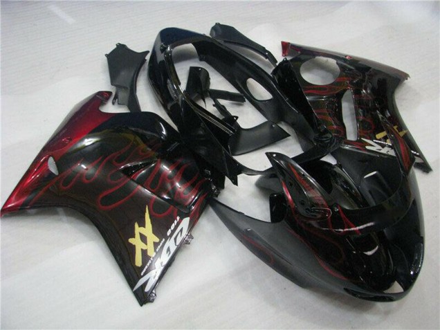 1996-2007 Honda CBR1100XX Blackbird Abs Motorcycle Fairings - Glossy Black Red Flame Australia
