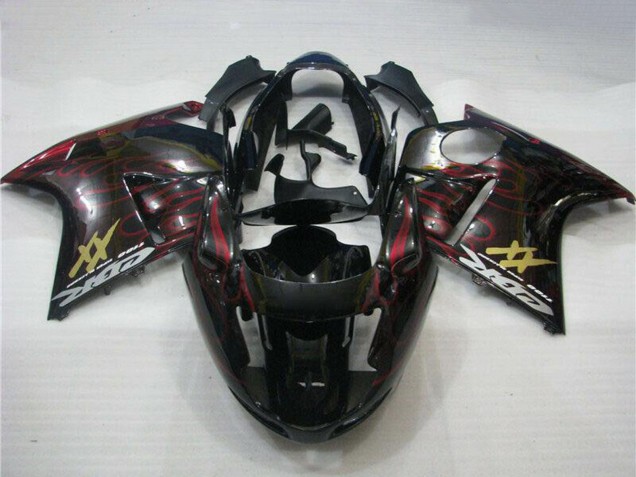 1996-2007 Honda CBR1100XX Blackbird Abs Motorcycle Fairings - Glossy Black Red Flame Australia