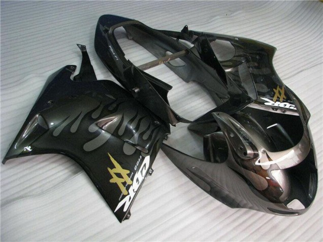 1996-2007 Honda CBR1100XX Blackbird Motorcycle Fairings - Glossy Black Silver Flame Australia