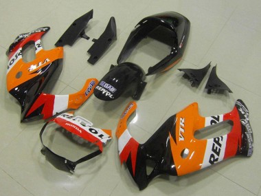 Affordable 1997-2005 Honda VTR1000F Motorcycle Fairings - Orange White Red Glossy Black Repsol Australia