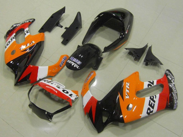 1997-2005 Honda VTR1000F Motorcycle Fairings - Orange White Red Glossy Black Repsol Australia