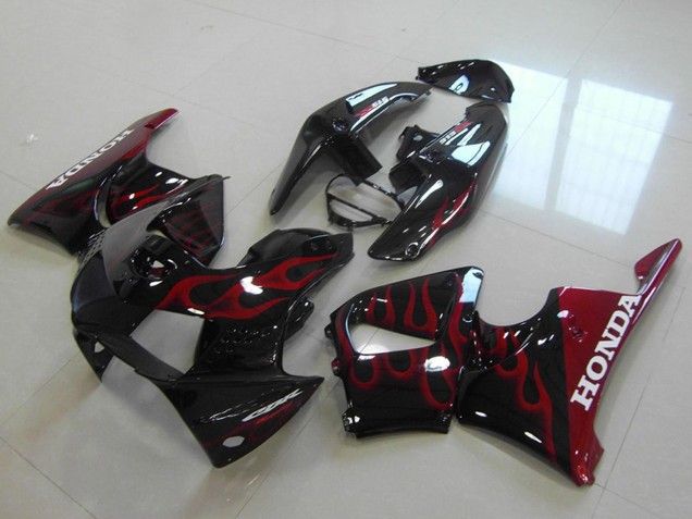 1998-1999 Honda CBR900RR 919 Motorcycle Fairings - Glossy Black Red Flame Australia