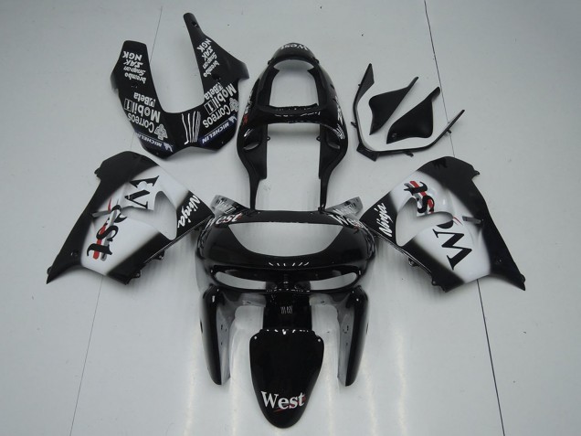 1998-1999 Kawasaki ZX9R Motorcycle Fairings - Glossy Black White West Australia