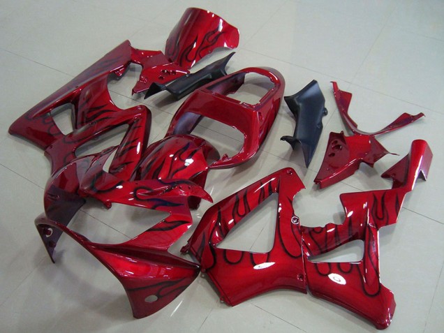2000-2001 Honda CBR900RR 929 Motorcycle Fairings - Red Glossy Black Flame Australia