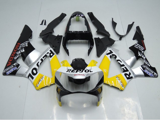 2000-2001 Honda CBR900RR 929 Motorcycle Fairing - Yellow Silver Glossy Black Repsol Australia
