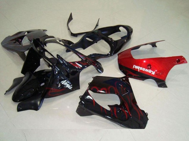 2000-2001 Kawasaki ZX9R Motorcycle Fairing - Glossy Black Red Flame Australia