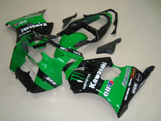 2000-2002 Kawasaki ZX6R Motorcycle Fairings - Green Glossy Black Monster Australia