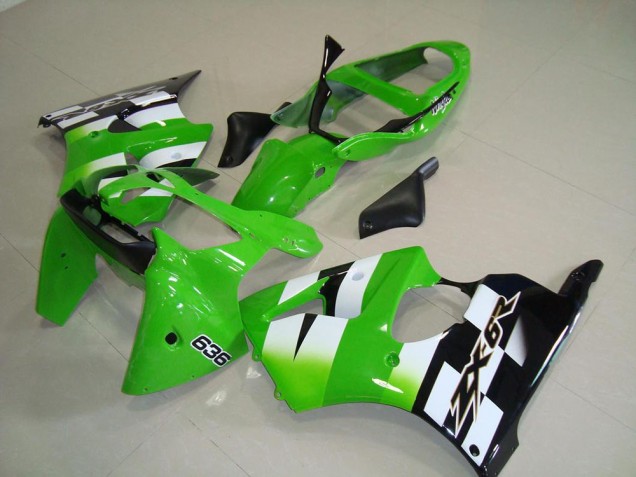 2000-2002 Kawasaki ZX6R Motorcycle Fairings - Green White Black 636 Australia