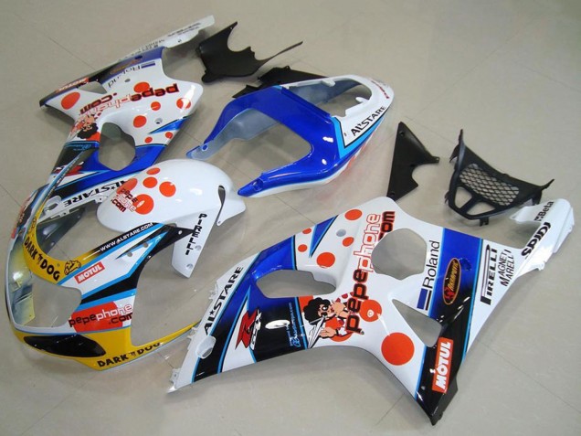 2000-2002 Suzuki GSXR 1000 Motorcycle Fairings - White Blue Red Yellow Black Dark Dog Motul Pepe Phone Australia