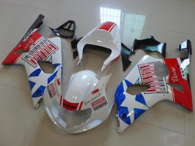 2000-2002 Suzuki GSXR 1000 Motorcycle Fairings - White Red Blue Star Australia