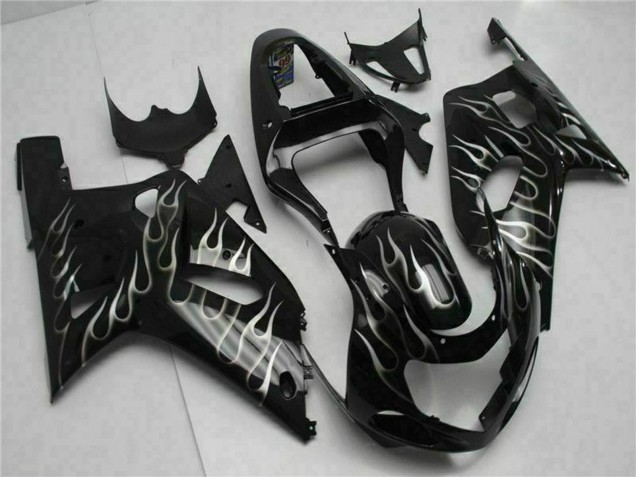 2001-2003 Suzuki GSXR 600/750 Motorcycle Fairings - Glossy Black Silver Flame Australia