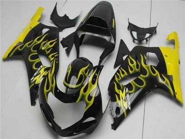 Affordable 2001-2003 Suzuki GSXR 600/750 Motorcycle Fairings - Glossy Black Yellow Flame Australia