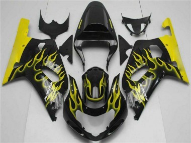 Affordable 2001-2003 Suzuki GSXR 600/750 Motorcycle Fairings - Glossy Black Yellow Flame Australia