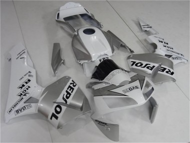 Affordable 2003-2004 Honda CBR600RR Motorcycle Fairing - White Silver Black Repsol Australia
