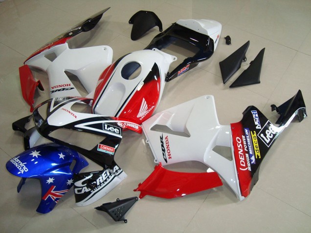 2003-2004 Honda CBR600RR Motorcycle Fairings - White Red Blue Glossy Black Star Lee Australia