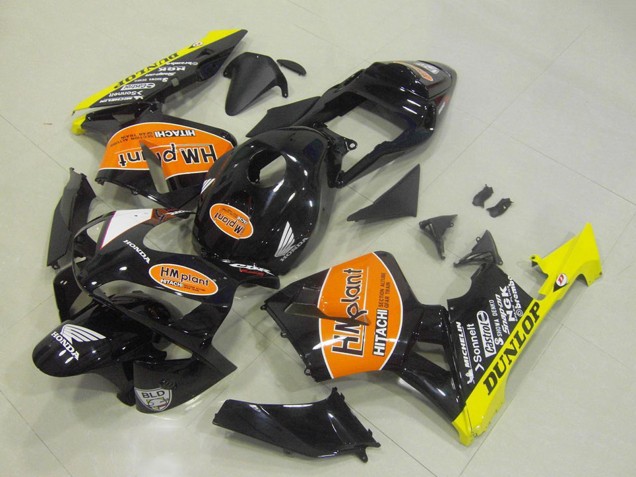 2003-2004 Honda CBR600RR Motorcycle Fairings - Glossy Black Orange Yellow Hm Plant Dunlop Australia