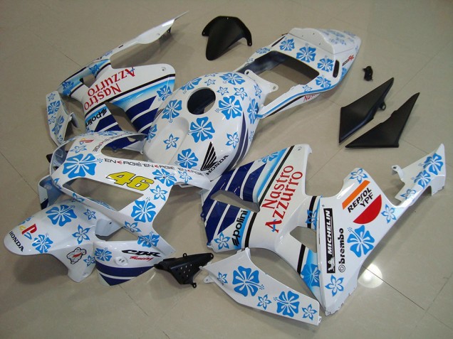 2003-2004 Honda CBR600RR Motorcycle Fairings - White Blue Red Nastro Azzurro Australia