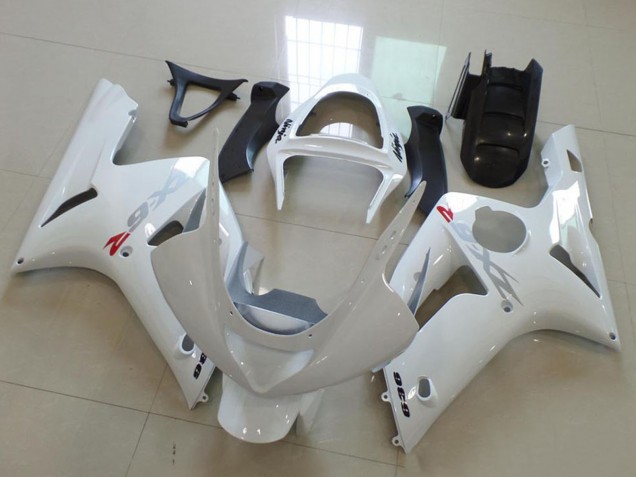 2003-2004 Kawasaki ZX6R Motorcycle Fairings - White with Silver Decals Australia