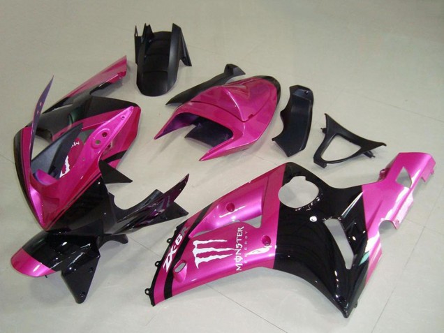 2003-2004 Kawasaki ZX6R Motorcycle Fairings - Pink Black White Monster Australia