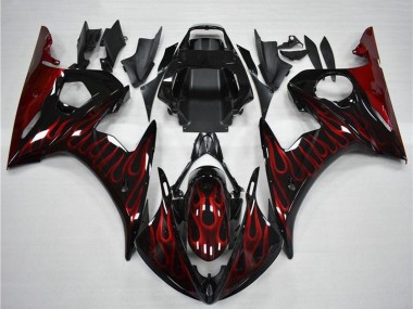 Affordable 2003-2004 Yamaha YZF R6 Motorcycle Fairing - Glossy Black Red Flame Australia