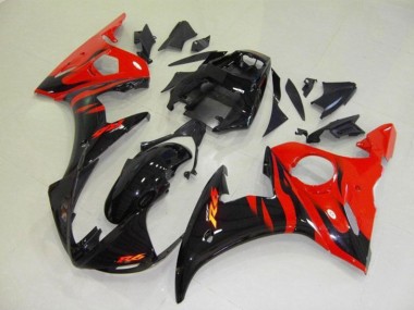 Affordable 2003-2004 Yamaha YZF R6 Motorcycle Fairings - Glossy Black Red Flame Australia