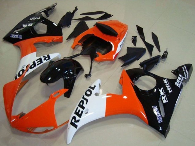 2003-2004 Yamaha YZF R6 Motorcycle Fairing - Orange White Glossy Black Repsol Australia