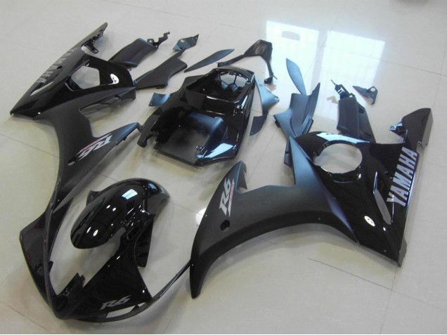 2003-2004 Yamaha YZF R6 Motorcycle Fairings - Glossy Black Matte Black Silver Decals Australia