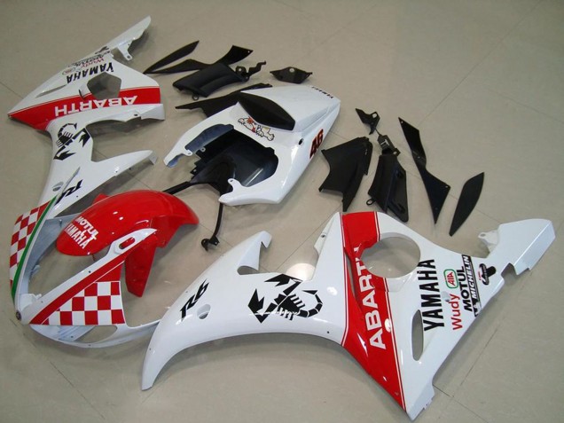 2003-2004 Yamaha YZF R6 Motorcycle Fairings - White Red Abarth Motul Australia