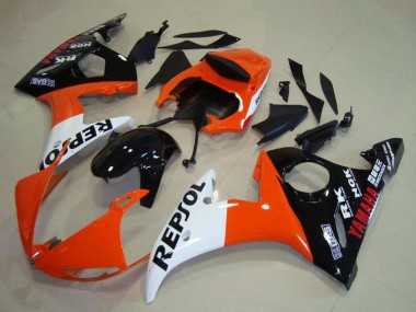 Affordable 2003-2004 Yamaha YZF R6 Motorcycle Fairings - Orange White Glossy Black Repsol Australia