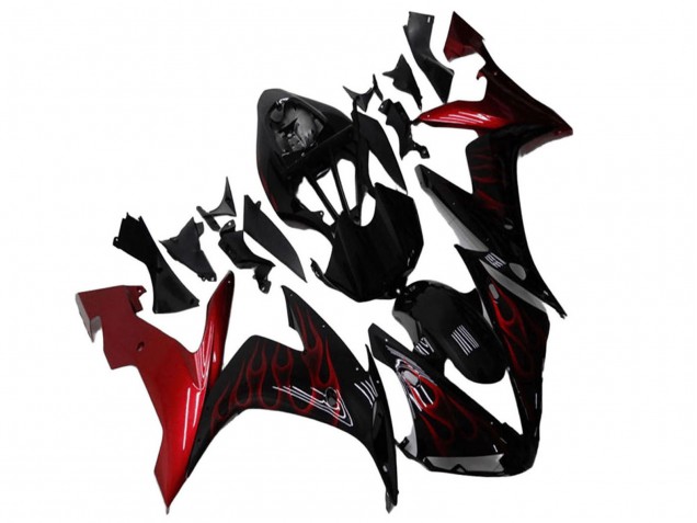 2004-2006 Yamaha YZF R1 Motorcycle Fairings - Glossy Black Red Flame Australia