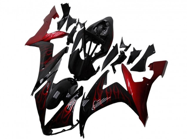 2004-2006 Yamaha YZF R1 Motorcycle Fairings - Glossy Black Red Flame Australia