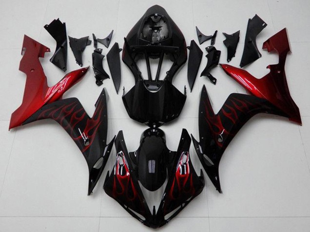 2004-2006 Yamaha YZF R1 Motorcycle Fairings - Glossy Black Red Flame Australia