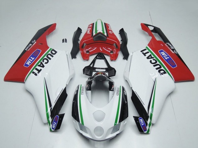 2005-2006 Ducati 749 999 Motorcycle Fairings - White Red Green Glossy Black Enel Generali Tim Australia