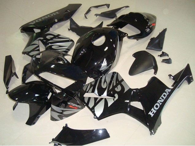 2005-2006 Honda CBR600RR Motorcycle Fairings - Glossy Black Silver with Flame Australia