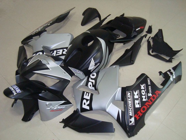 2005-2006 Honda CBR600RR Motorcycle Fairings - Matte Black Silver Repsol Australia
