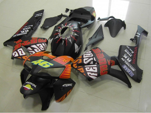2005-2006 Honda CBR600RR Motorcycle Fairings - Matte Black Orange Yellow Rossi 46 Australia