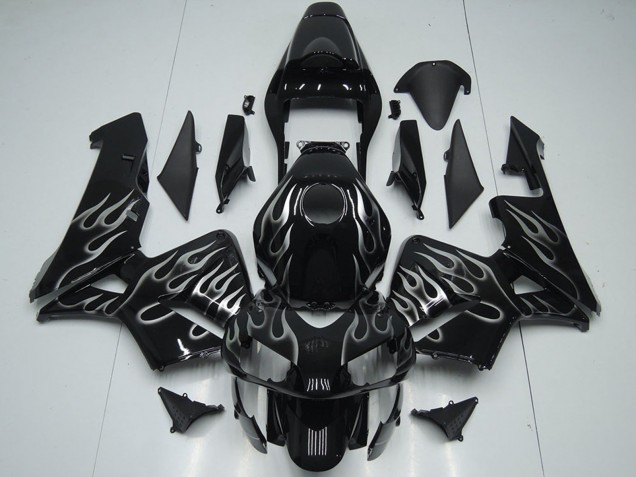2005-2006 Honda CBR600RR Motorcycle Fairings - Glossy Black Silver Flame Australia