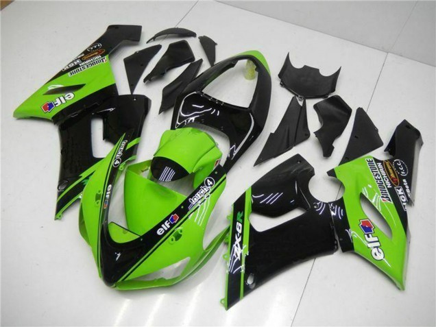 2005-2006 Kawasaki ZX6R Motorcycle Fairings - Green Glossy Black Elf Australia
