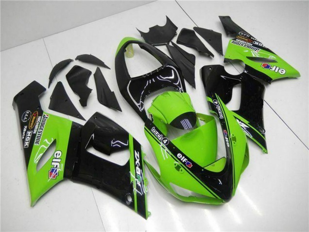 2005-2006 Kawasaki ZX6R Motorcycle Fairings - Green Glossy Black Elf Australia