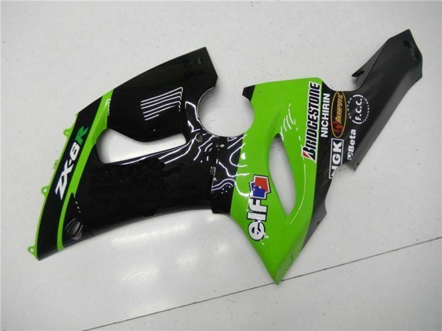2005-2006 Kawasaki ZX6R Motorcycle Fairings - Green Glossy Black Elf Australia