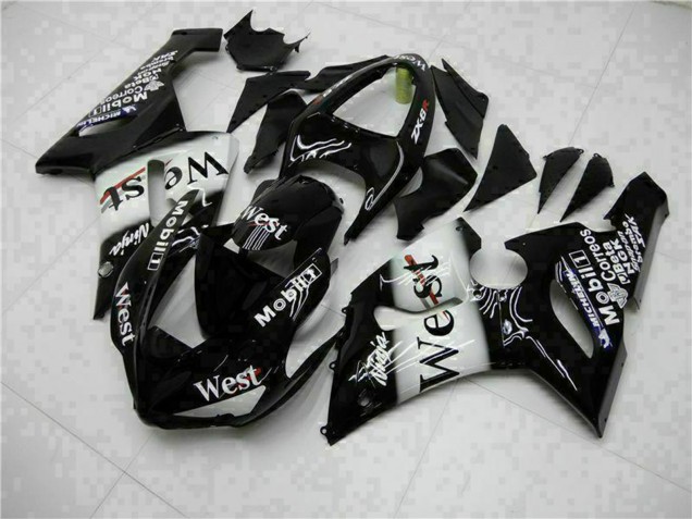 2005-2006 Kawasaki ZX6R Motorcycle Fairings - Glossy Black White West Australia