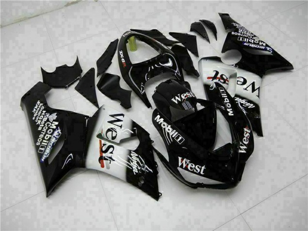 2005-2006 Kawasaki ZX6R Motorcycle Fairings - Glossy Black White West Australia
