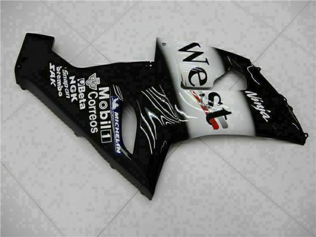 2005-2006 Kawasaki ZX6R Motorcycle Fairings - Glossy Black White West Australia