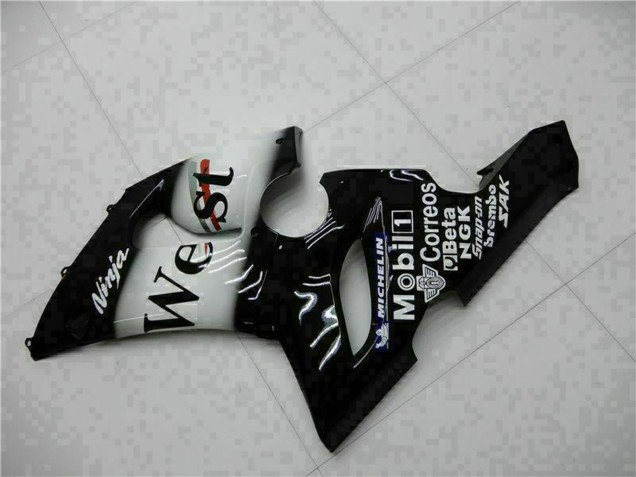 2005-2006 Kawasaki ZX6R Motorcycle Fairings - Glossy Black White West Australia