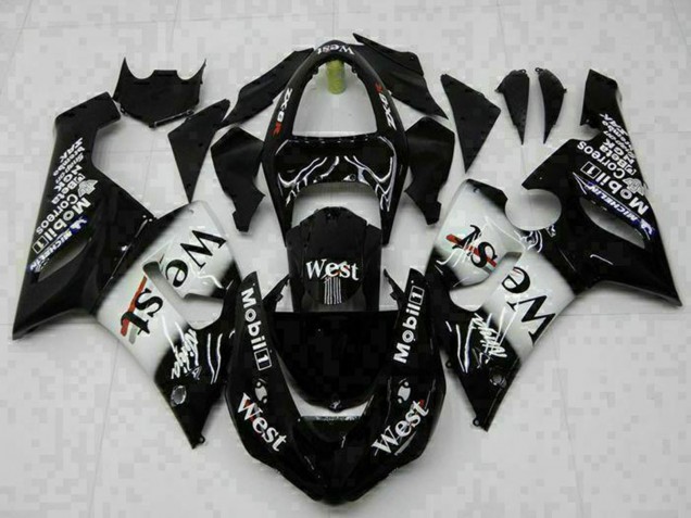 2005-2006 Kawasaki ZX6R Motorcycle Fairings - Glossy Black White West Australia
