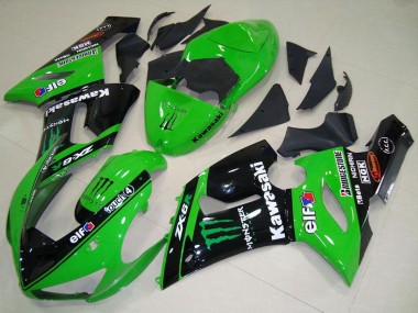 Affordable 2005-2006 Kawasaki ZX6R Motorcycle Fairings - Green Glossy Black Elf Monster Australia